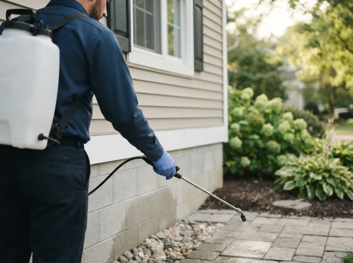 Pest control technician inspecting a home in Le Roy, MN